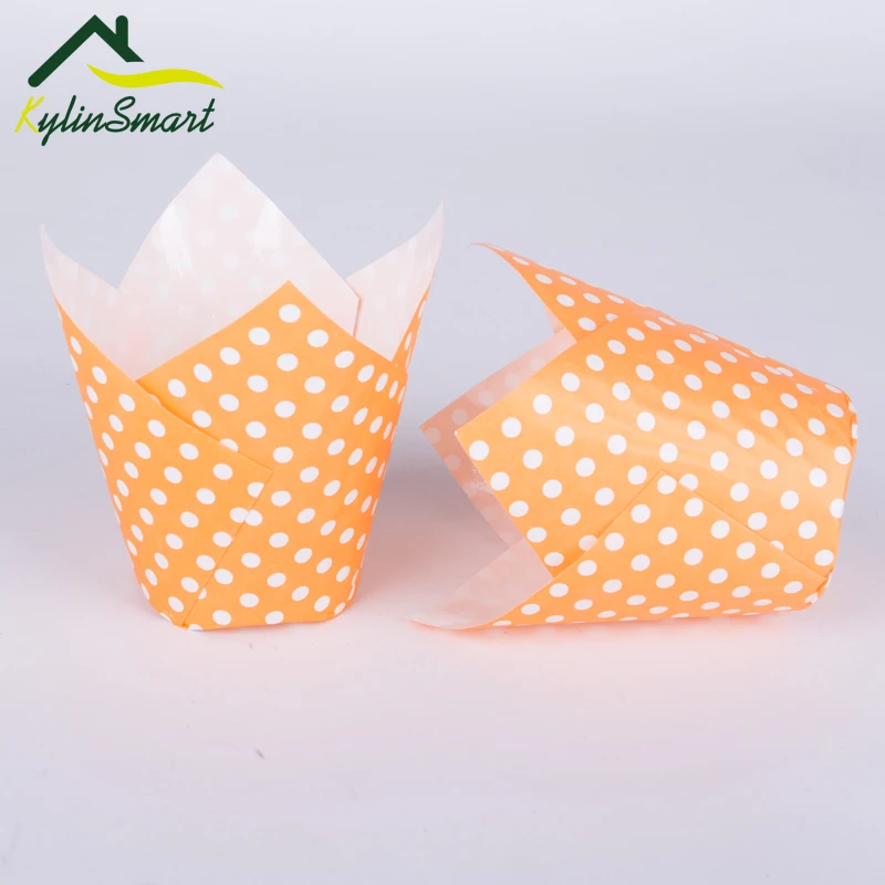 

New Arrival 50Pcs/Lot Orange dotted tulip Paper Baking Cups Liner Muffin Cupcake Paper Cake Case Mini Muffin Cupcake Paper Cups