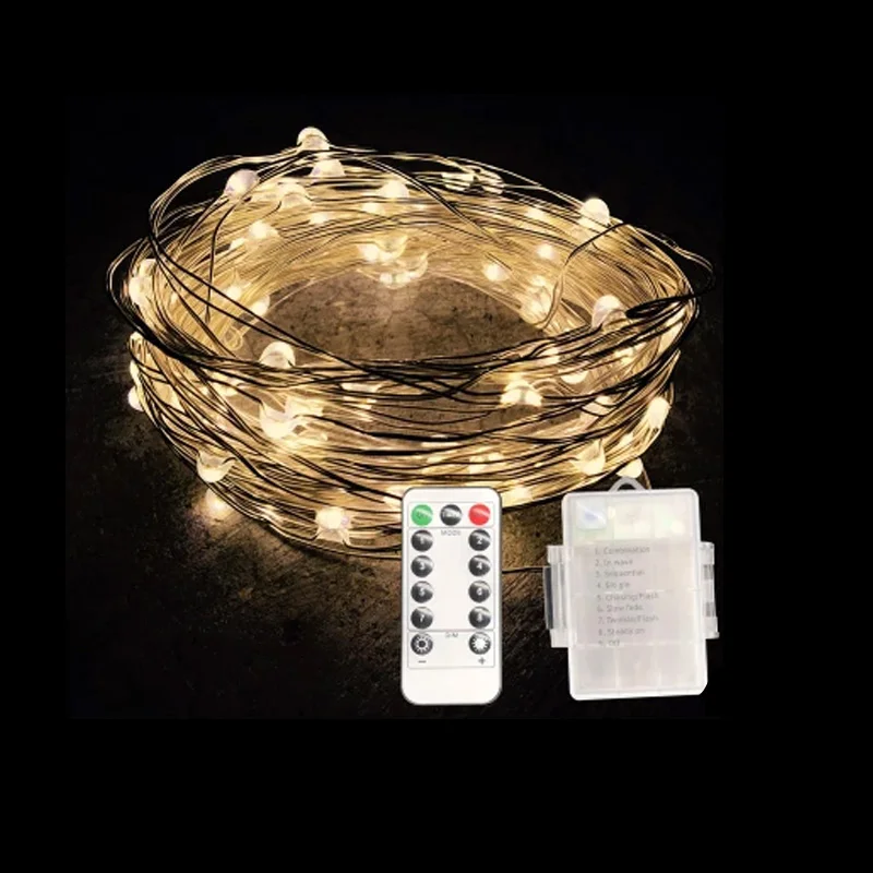 

5/10M Waterproof Remote Control Fairy Lights Battery Operated luces led Decoration 8 Mode Copper Wire Christmas String Lights