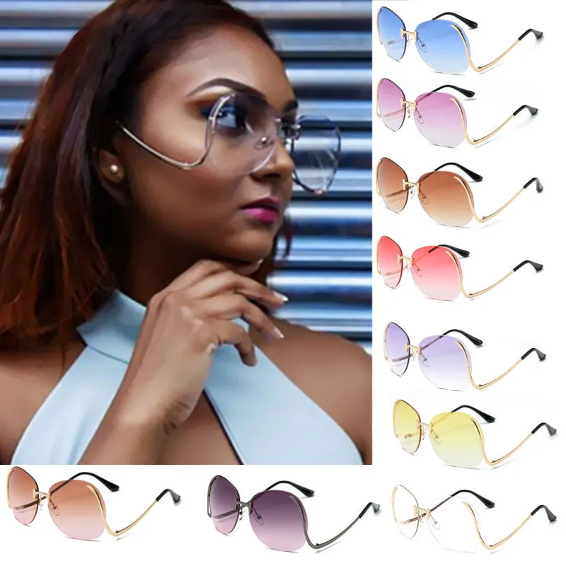 2018 большой металлический каркас негабаритных солнцезащитные очки Для женщин Винтаж оправы солнцезащитных очков Роскошные Брендовая