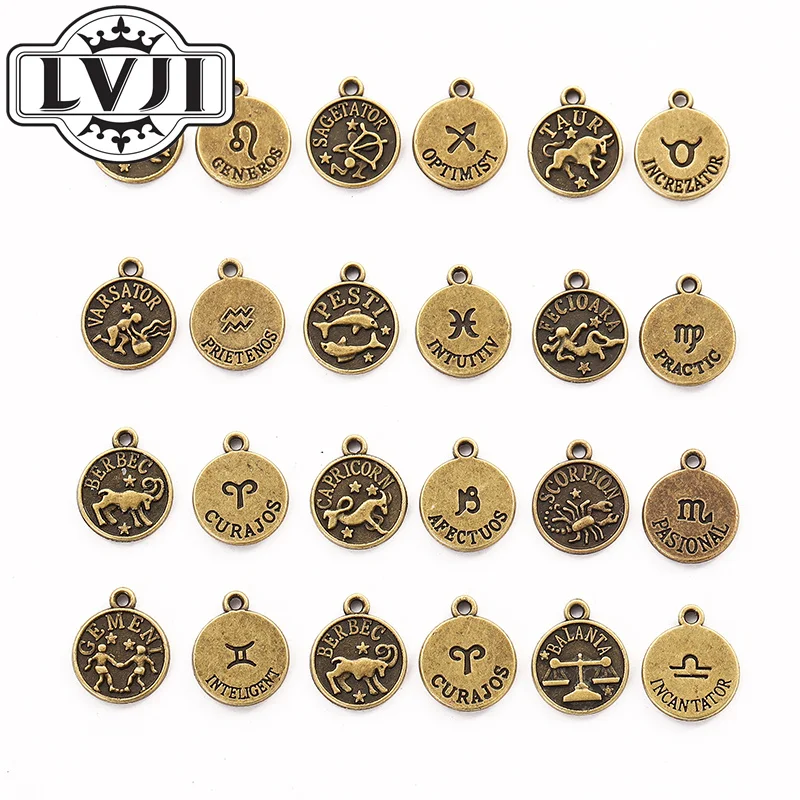 

12pcs mix quality zinc alloy Pendant 12 constellation Fashion Bracelet Necklace DIY Jewelry Findings 5989