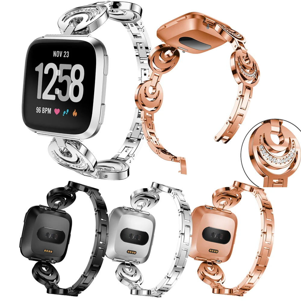 YOOSIDE Звезда Луна солнце стиль Металл StainlessSteel Bling кристалл горный хрусталь часы ремешок для Fitbit Versa замена Браслет