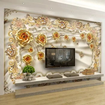 

Custom Photo Wallpaper Luxury Gold Rose Flower Mural Wall Paper European Style Pattern Living Room Sofa TV Background Wall Decor