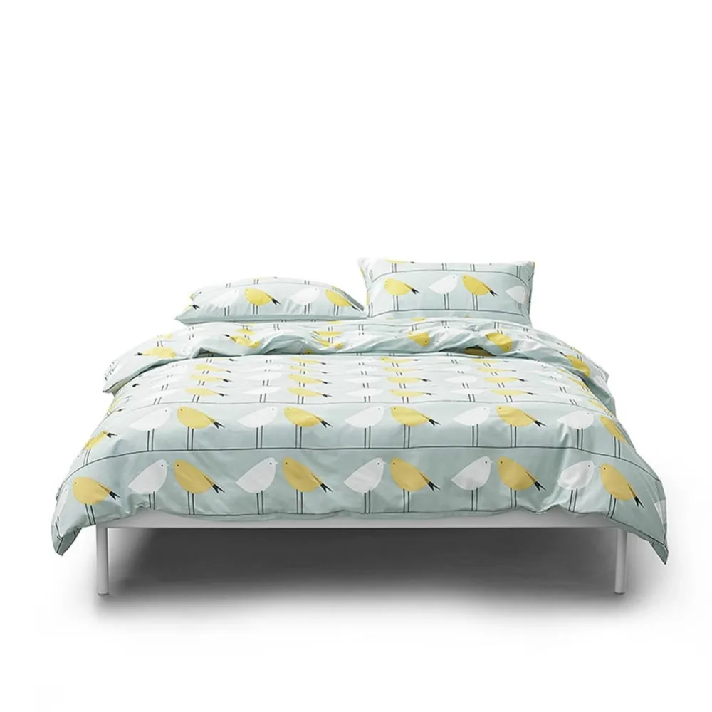 

2019 Yellow White Birds Green Bedding Set Duvet Cover 3/4 pcs Twin Queen King Flat Sheet Soft Cotton Bedlinens Pillowcases