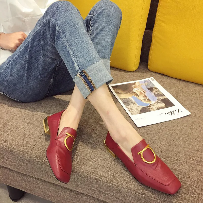 

Boussac Vintage Square Toe Women Loafers Elegant Metal Decoration Flats Shoes Women Metal Heel Flat Ladies Shoes SWA0145