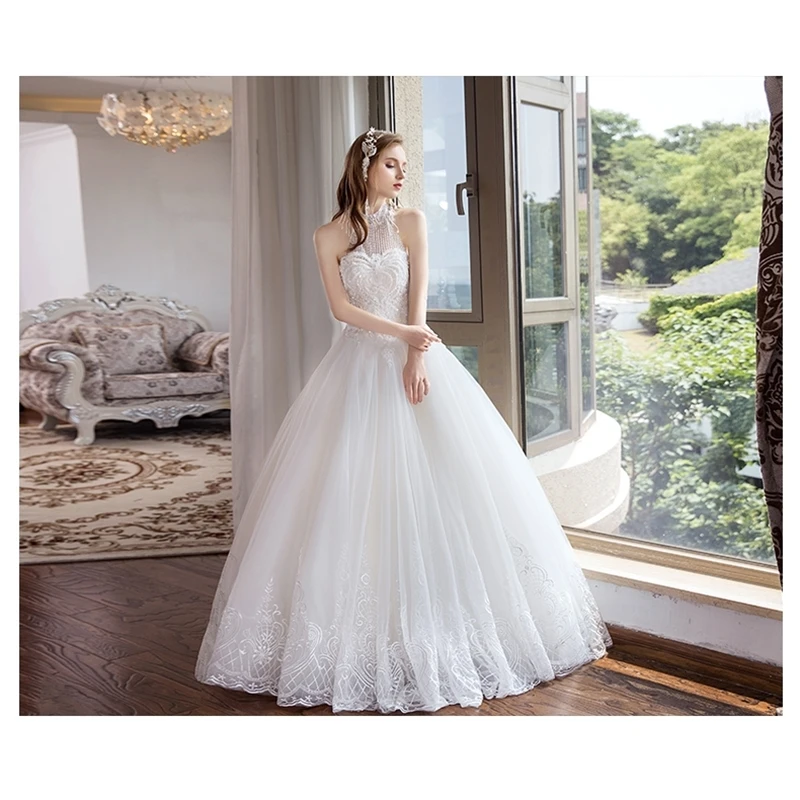 Свадебные платья Robe Mariee Princesse Холтер с открытыми плечами Пышное Платье церковные Свадебные платья бусины свадебное платье TS098