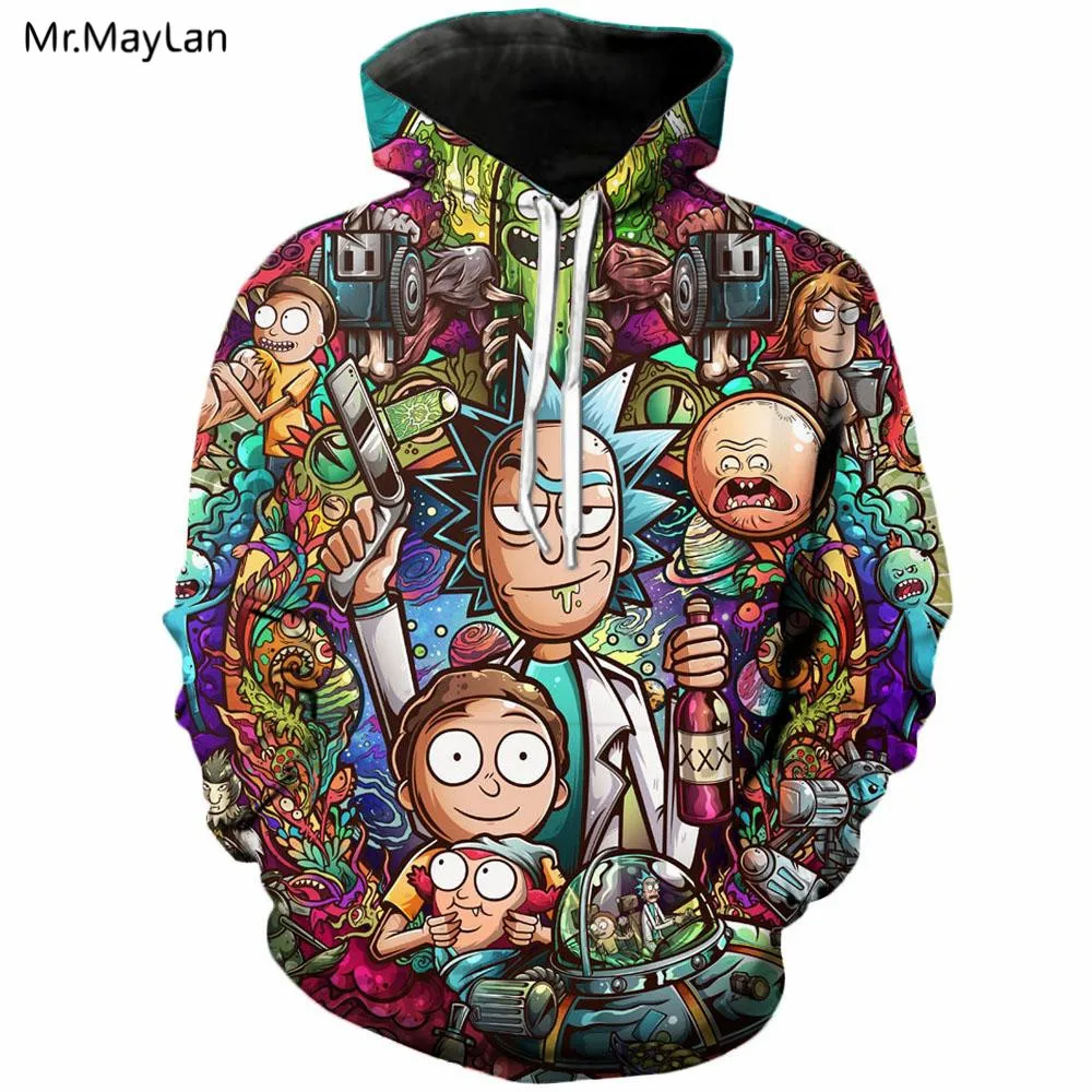 Новые толстовки Rick and Morty 3D унисекс Мужские брендовые толстовки свободные комиксы Повседневная модная шляпа пуловер куртка уличная одежда 5XL