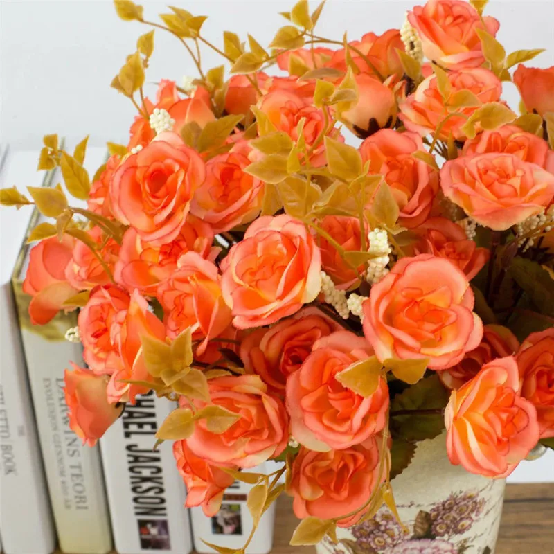 

14head Persian Rose Artificial Flower Bouquet Elegant Artificial Rose Simulation Silk Flowers Christmas Party Wedding Decoration