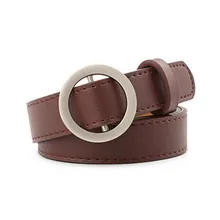 Cinto de moda feminina senhoras casual redondo sem furo cinto de couro fino cor sólida cintura elástica esbelta meninas calças acessórios