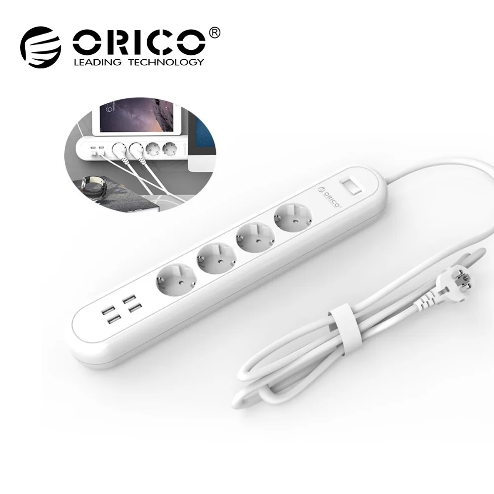 

ORICO ODE Smart USB Power Strip Socket EU Plug Overload Switch Surge Protector 4 Outlet 4 Port USB Charger 5V2.4A 20W