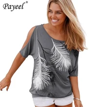 Women Casual Tops Summer T-shirt 2019 Cold Shoulder Top Short Sleeve Tee Shirt O-neck Loose Feather Print Femme Plus Size 5XL Women Casual Tops Summer T-shirt 2019 Cold Shoulder Top Short Sleeve Tee Shirt O-neck Loose Feather Print Femme Plus Size 5XL