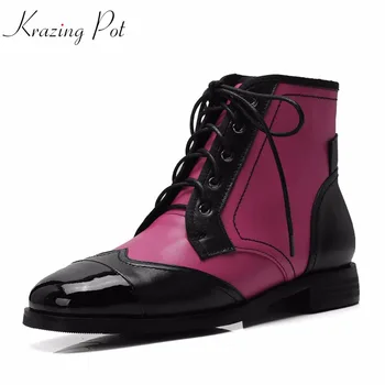 

Krazing Pot Oxford genuine leather streetwear round toe mixed color ankle boots low heels dinner party luxury Chelsea boots L41