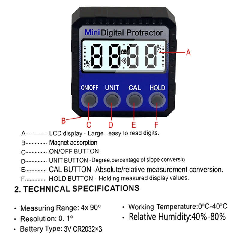 New Digital Protractor Inclinometer Level Box Waterproof Angle Finder Measure Bevel Box Goniometer Magnet Gauge Ruler