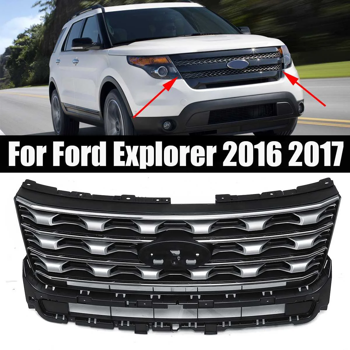 

High quality Modified ABS Car Front Racing Grills Grill Raptor Grille Cover for Ford Explorer 2016 2017 Sport Style