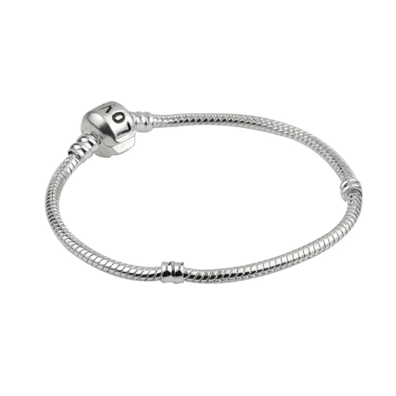 

High Quality Silver Color Love Basic Snake Chain Charm Bead DIY Jewelry Original Bracelets & Bangles for Women