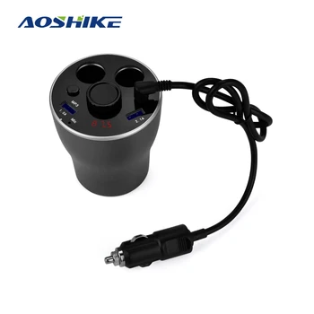 

AOSHIKE Dual Car Charger Cup In Car Cigarette Lighter Power Adapter 2 USB Ports Bluetooth Call LED Display Quick Charger