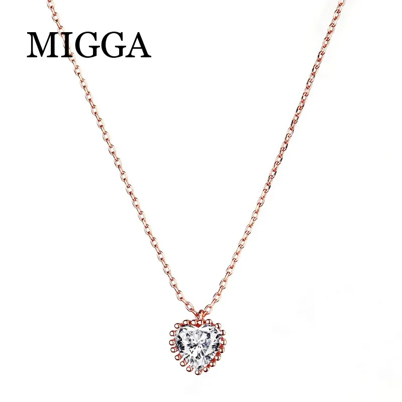 MIGGA Сияющий маленький кубический циркон сердце ожерелье цепочка из розового золота цвет CZ камень кулон ожерелье для женщин