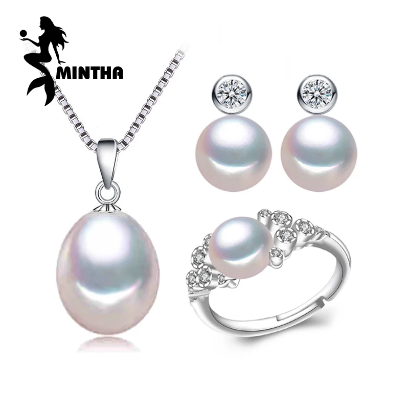 

MINTHA Pearl Jewelry wedding engagement jewelry sets,Natural Pearl pendant Necklace women/party earrings,cute earrings female