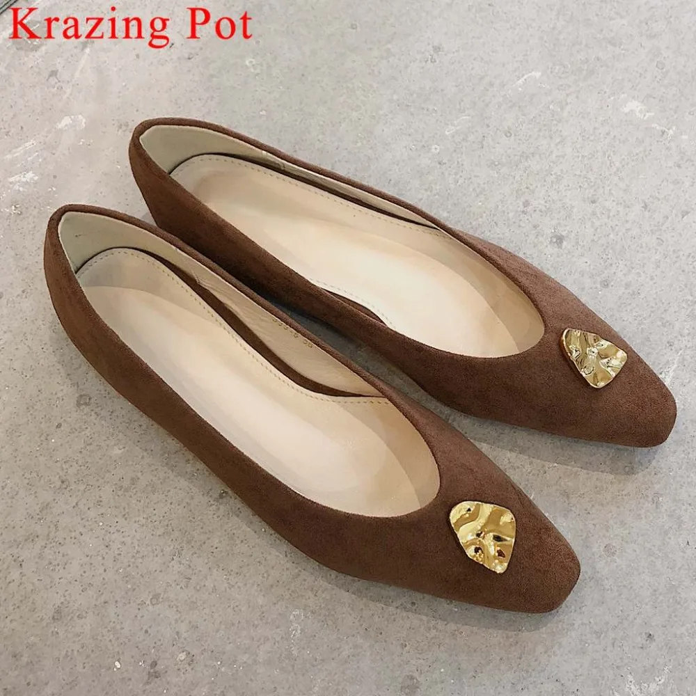 

Hand-sewn leather genuine leather loafers superstars slip on metal decoration square toe comfortable pregnant women flats L31