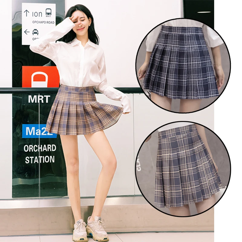 

Women Plaid Pleated Tennis Mini Skirt School Girl Uniform Skort Basic Stretchy Athletic Skirt Tennis with Shorts Inner Plaid