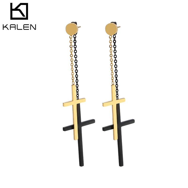 

Kalen Oorbellen Kolczyki 4 Color Stainless Steel Drop Earrings For Women Fashion Cross Long Dangle Earrings Women Jewelry Gifts