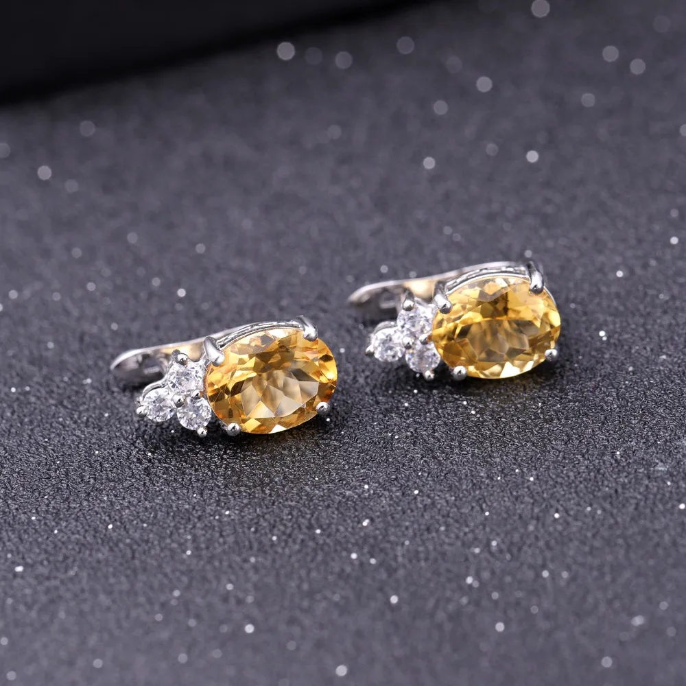 Серьги гвоздики женские из серебра 925 пробы с натуральным цитрином