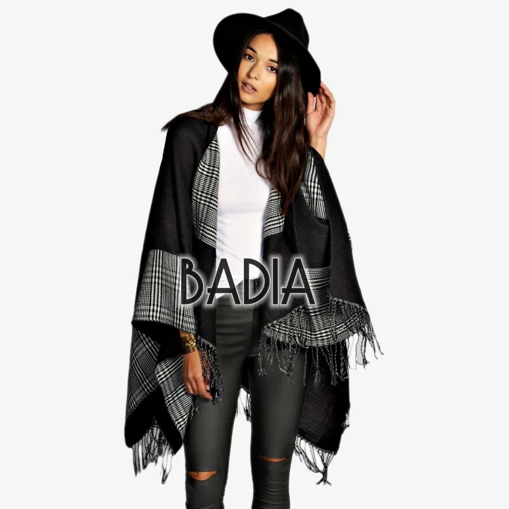 2016 new chic winter brand black houndstooth blanket coat top cashmere