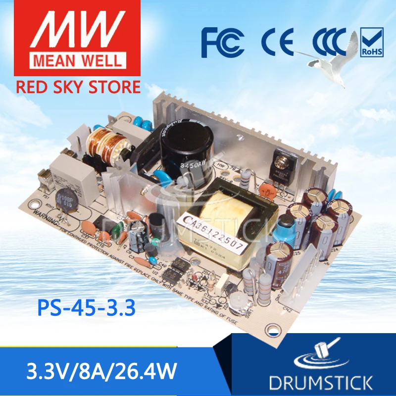 

MEAN WELL PS-45-3.3 .3V 8A meanwell PS-45 3.3V 26.4W Single Output Switching Power Supply