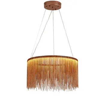 

Modern Simple Tassel Aluminium Chain Pendant Light Lamp Nordic Living Room Restaurant Villa Bedroom Hotel Art Pendant Lamp