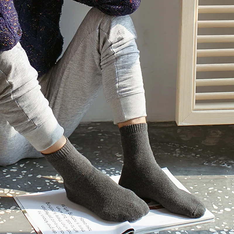 Зимние мужские шерстяные носки, супер толстые теплые одноцветные черные серые шерстяные теплые мужские повседневные носки для сна skarpetki, Прямая поставка