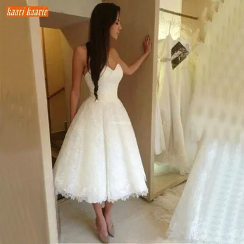 

Delicate Lace Short Wedding Dresses 2020 Boho Sweetheart Tea Length A Line Wedding Gowns Custom Made Beach Garden Bridal Dress