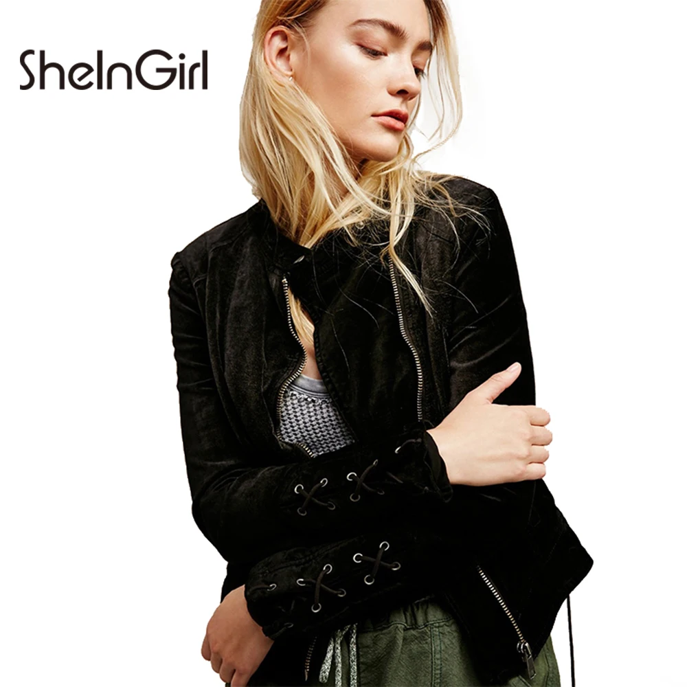 SheInGirl font b Women b font Bomber Jacket Velvet Casual Drawstring Sleeve Loose Female Basic Jacket
