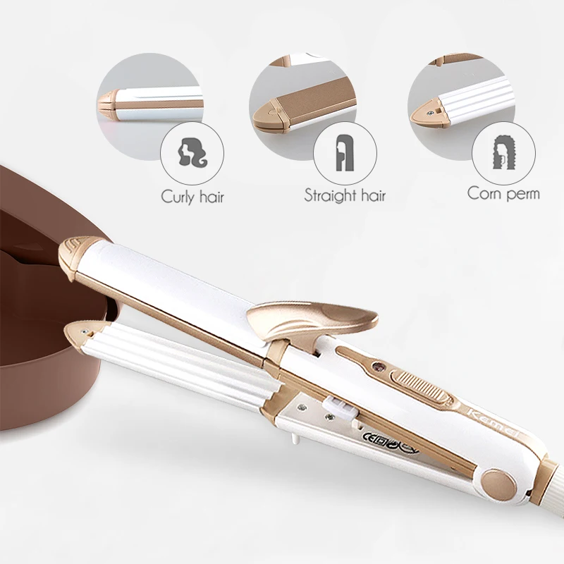

3 In 1 Curling Iron And Straightening Iron Multi-functional Heated Roller Corrugated Flat Iron Perfect Female Hair Style Tool