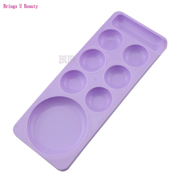 7 Wells Design Plastic Palette Art Paint Drawing Tray Color Palettes with Brush Stand Hole for Oil Watercolour Nail Acrylic Pain Purple