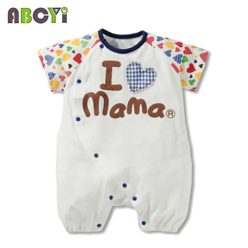 Детские комбинезоны с надписью I Love Mama Papa летние короткими рукавами из 100% хлопка