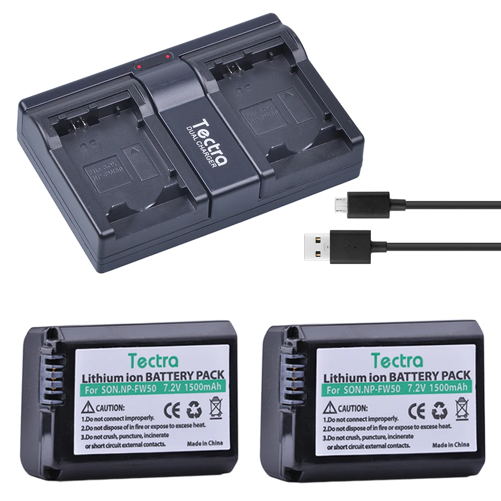 Tectra 2pcs NP-FW50 NPFW50 NP FW50 Battery + 2-Channel USB Dual Charger for Sony NEX-5 NEX-5A NEX-5C NEX-5D NEX-5DB | Электроника