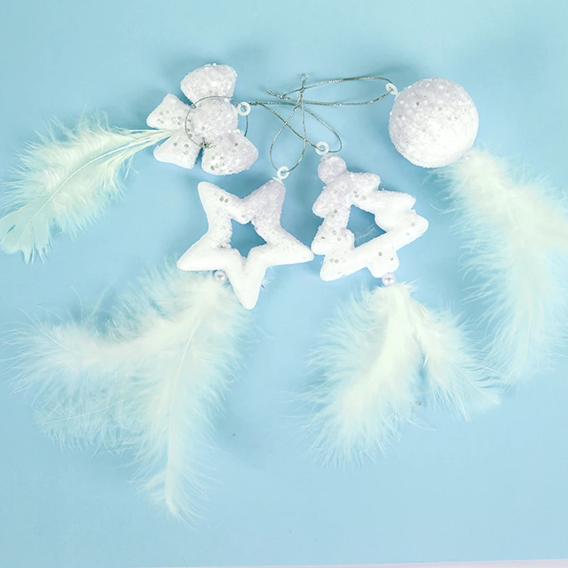 

Merry Christmas Ornament Christmas Tree Decorations White Foam Feather Butterfly Knot Pentagram Hanging Pendant New Year Gift