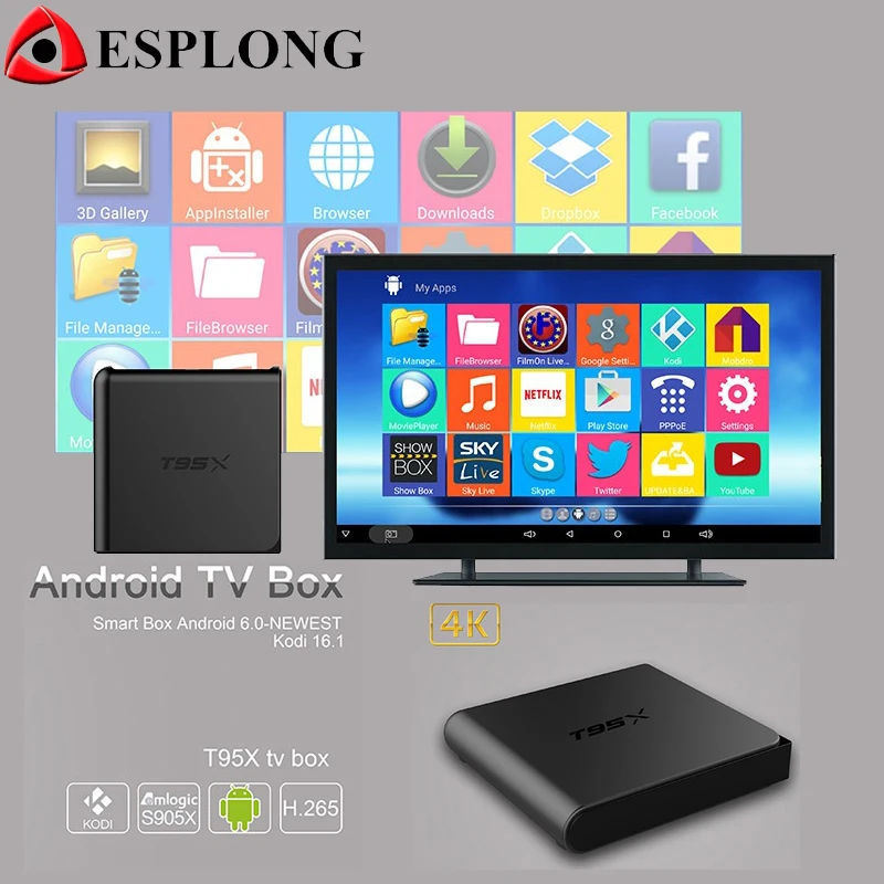 

Smart T95X TV Box With Amlogic S905X Android 6.0 TV BOX 1GB 8GB Quad Core WiFi IPTV Box H.265 KODI 16.1 Full Loaded Media Player