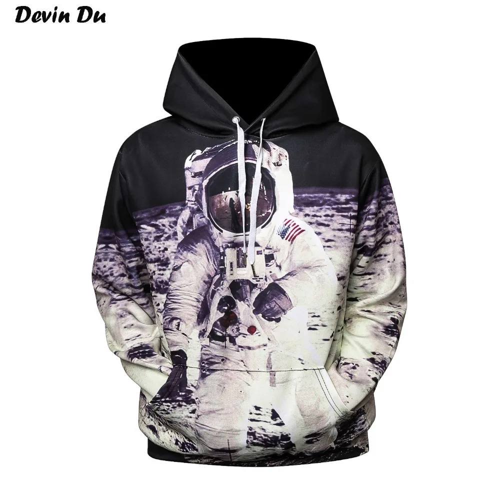 

Devin Du 2017 New Fashion Cap Hoodies For Men/Women 3d Sweatshirt Print Astronaut Moon Landing Hooded Hoodies Pullover Hoody
