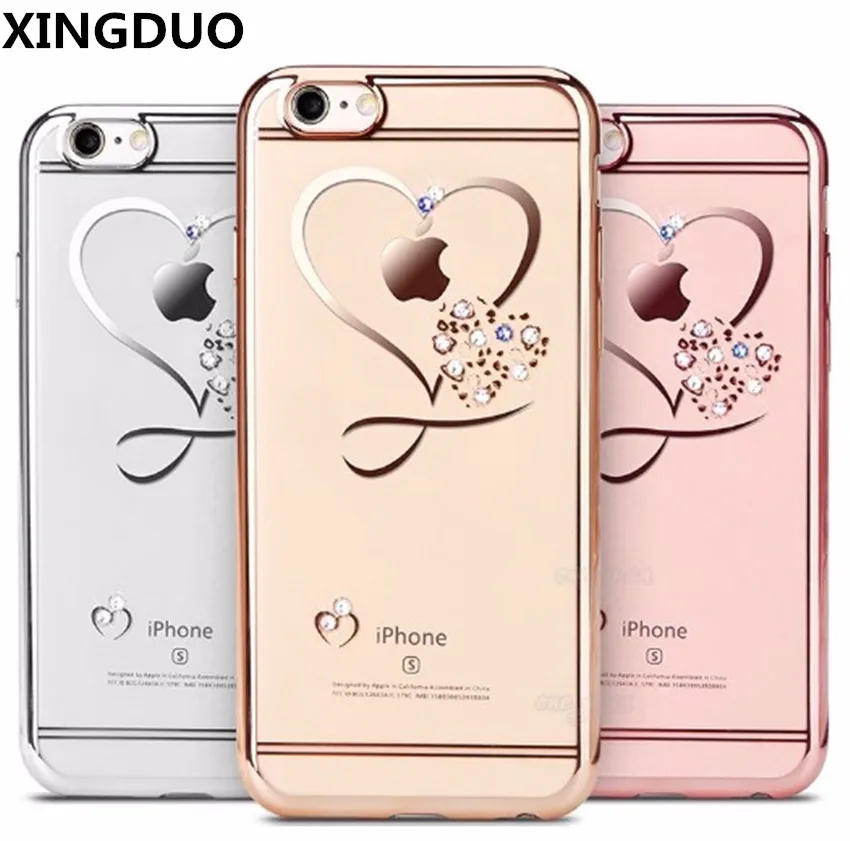 

XIGDNUO For iphone X Gold Plating Glitter Diamond Luxury Case For iphone 6 6S 7 8 Plus XR Xs Max Slim Diamond Clear Soft Cover