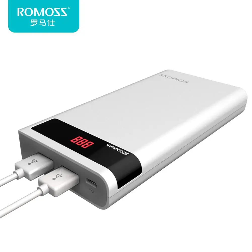 

ROMOSS Sense 6P 20000mAh Power Bank Portable External Battery with LED Display Dual USB Fast Charger For iPhoneX Samsung S8 iosx