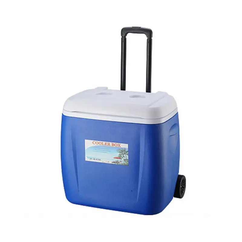 Открытый домашний кулер с колесами Drawbar PU пищевой инкубатор охлаждаемый свежий контейнер холодного хранения большое ведро для льда - Цвет: Blue 38L