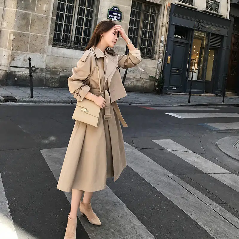 

2019 Fashion Cape Trench Coats Spring Autumn Women's Outerwear Casual loLng Sleeve Chic Long Windbreaker Female Clothes N652