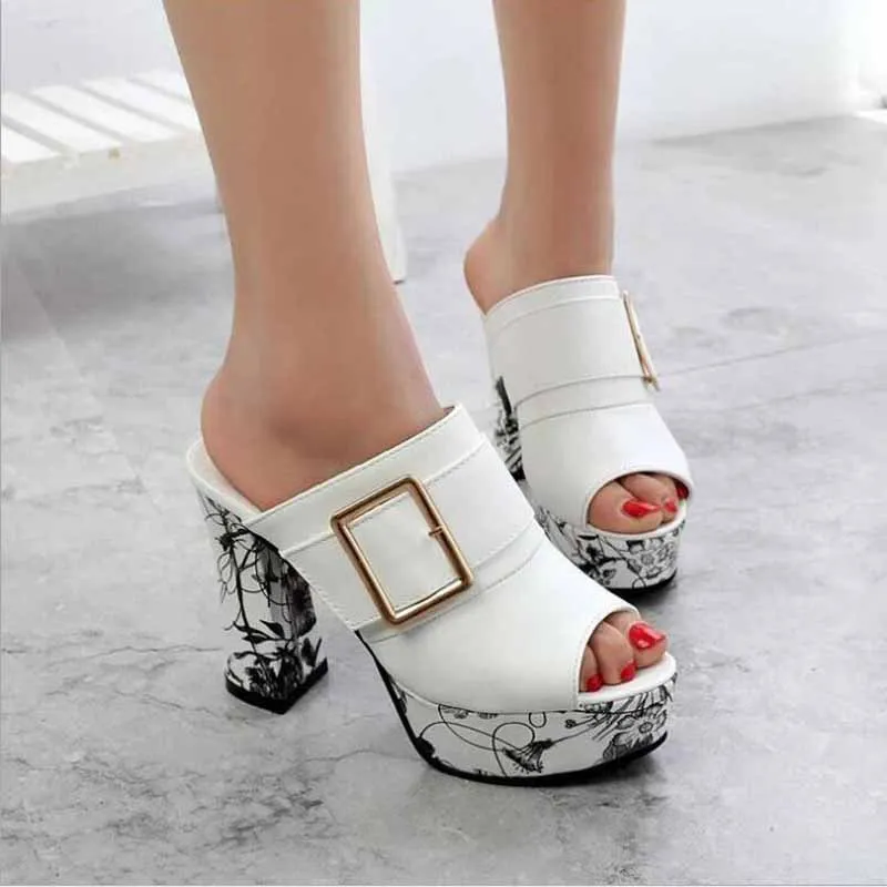 

Women Sandals Summer Women Slippers SandalsTransparent Blue Serpentine Stiletto Women's High Heels Slippers Women Shoes