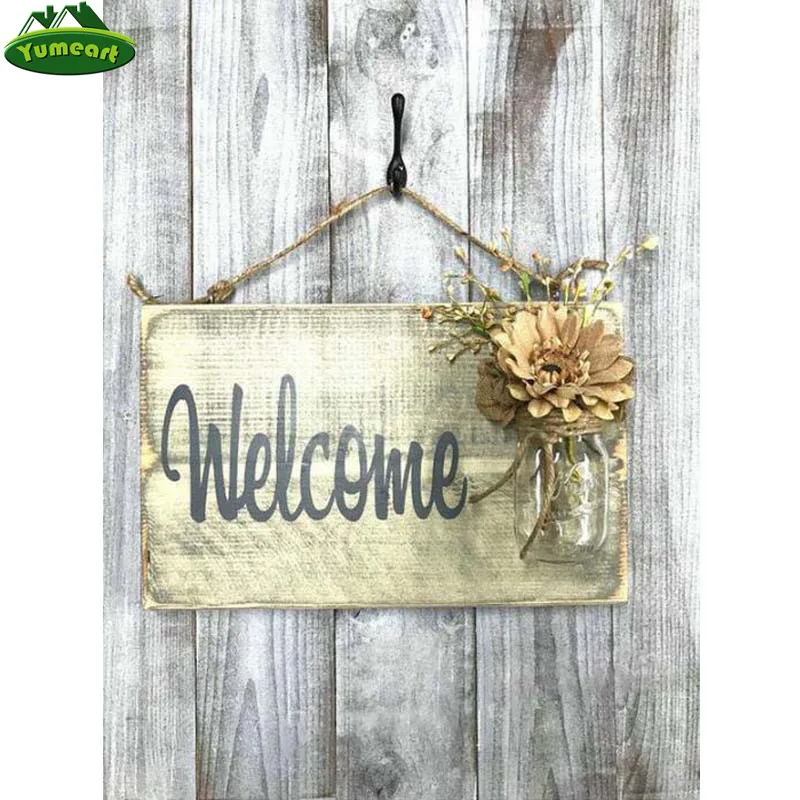 YUMEART 5D DIY Diamond Painting Door Welcome Icon Full Square Mosaic Artwork Stick Embroidered Home Decoration | Дом и сад