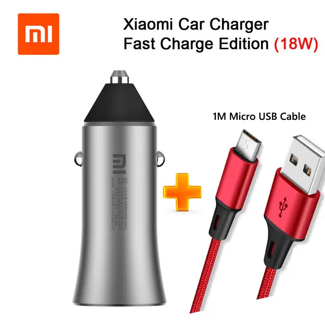 Оригинальное автомобильное зарядное устройство для Xiaomi mi Quick Charge 18W QC 3,0 Dual USB Max 36W 5 V/3A 9V 2A Металл для iPhone samsung huawei OPPO Vivo - Тип штекера: 18W add micro usb