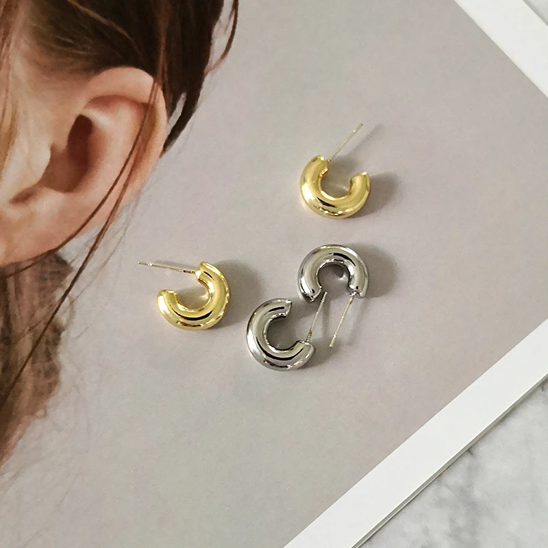 Peri'sBox 14mm Thick Mini Hoop Earrings for Women Chunky Gold Tiny Plain Hoops Little Earring Minimalist Everyday Earrings - Image 3
