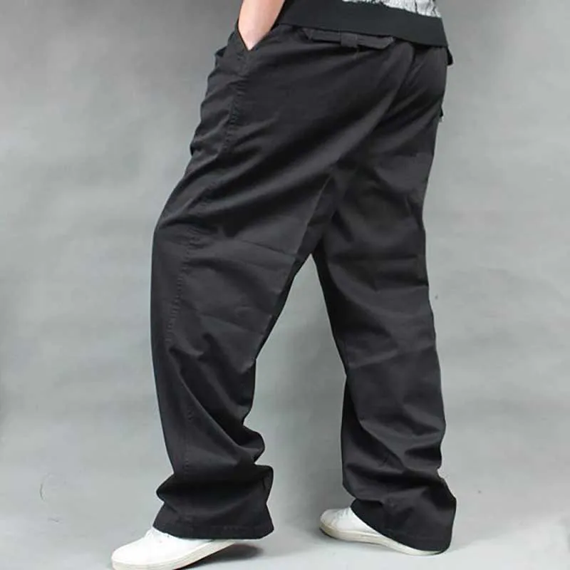 Мужские брюки-карго размера плюс, повседневные хлопковые брюки в стиле хип-хоп для бега, Свободные мешковатые с карманами, мужская одежда на весну и лето - Цвет: Thick 28 Black