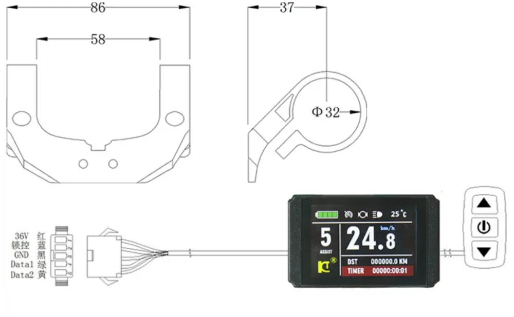 KT-LCD8H-Color-matrix-Display-Meter-24V-36V-48V-for-Electric-Bicycle (1) - 副本