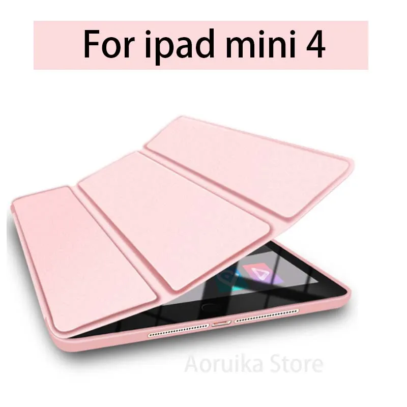 

New Case for iPad Mini 4 Silicone Soft Back Case+PU Leather Smart Cover Coque Auto Wake for Apple iPad Mini 4