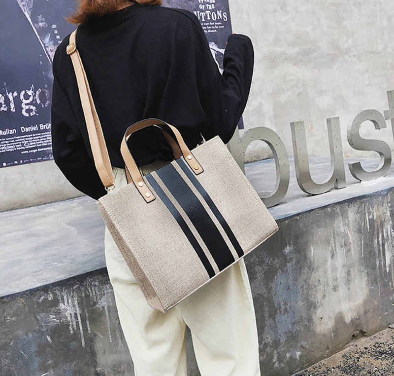 Women Patchwork Handbag INS Popular Female Holiday Canvas Bag Large Lady Korean Shopping Shoulder Bag Beach Fashion Bolsa SS7336 (13)